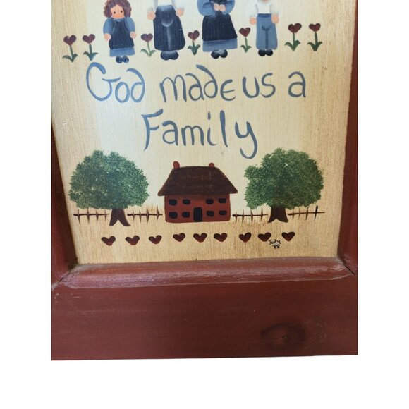 Folk Art Wall Hanging “God Made Us a Family” Religious gift wood Frame Decor - Picture 4 of 10